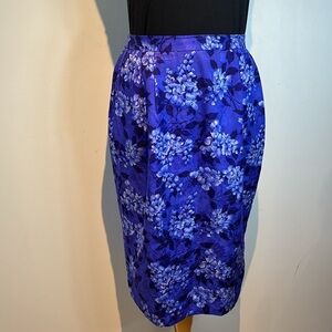 Vintage 100% silk indigo blue floral skirt size M/L